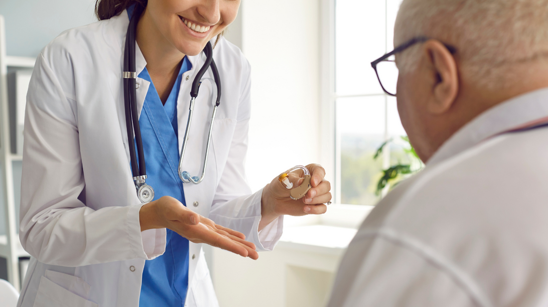 Illustration showing a doctor discussing hearing loss with a patient, emphasizing the potential for reversibility.