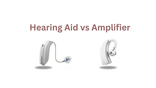 Illustration comparing hearing amplifiers to hearing aids.