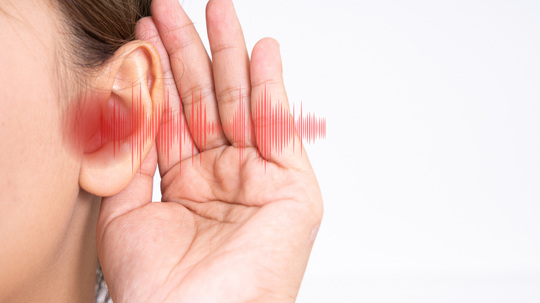 Illustration depicting high-frequency hearing loss, with sound waves fading out at higher frequencies.7