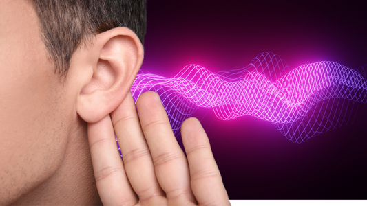 Illustration of ear with sound waves entering