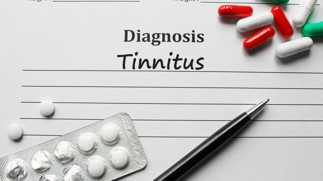 Illustration depicting a prescription and medication with tinnitus written on it, symbolizing the options available for managing tinnitus with medication.