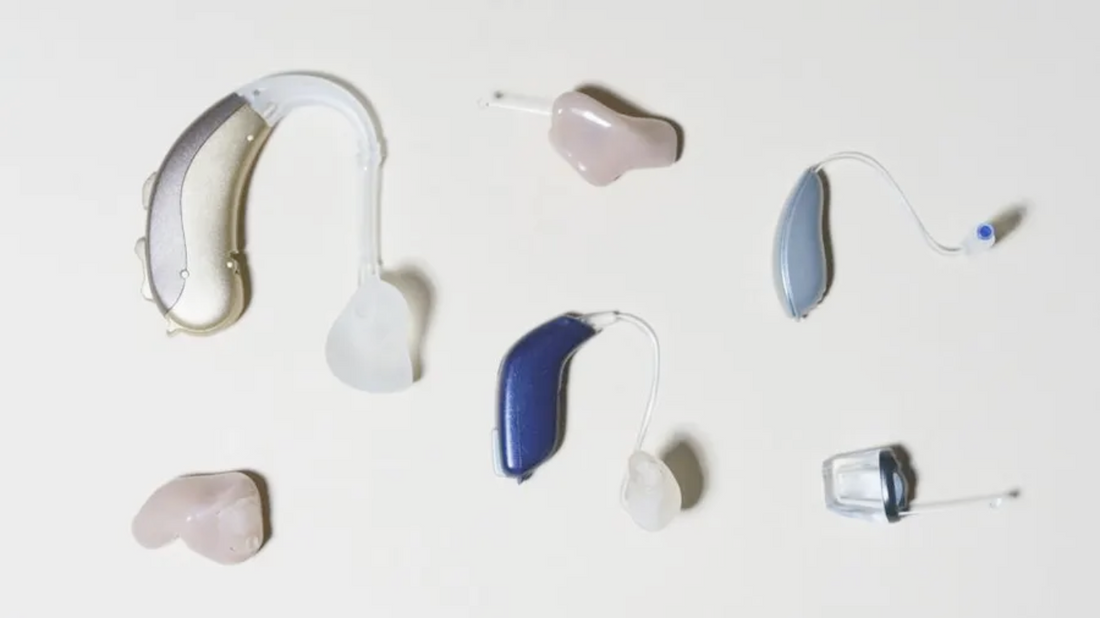 Illustration showing the different types of hearing aids